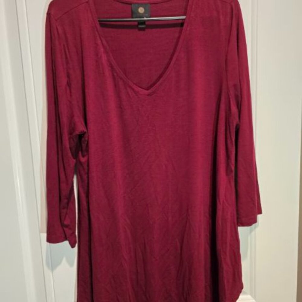 JM Collection 3/4 Sleeve Sharkbite Deep Red XL